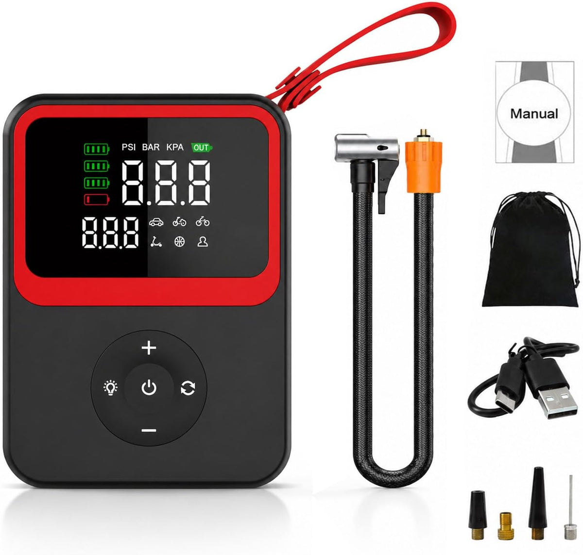 Pro Portable Tire Inflator with Digital Pressure Gauge, LED Light and Auto Shut-Off, 27L/Min 12000mAh, Faster Cordless Pump for MPV, Car, Electric Bikes, Motorcycle, Ball, UL 1450 Tested