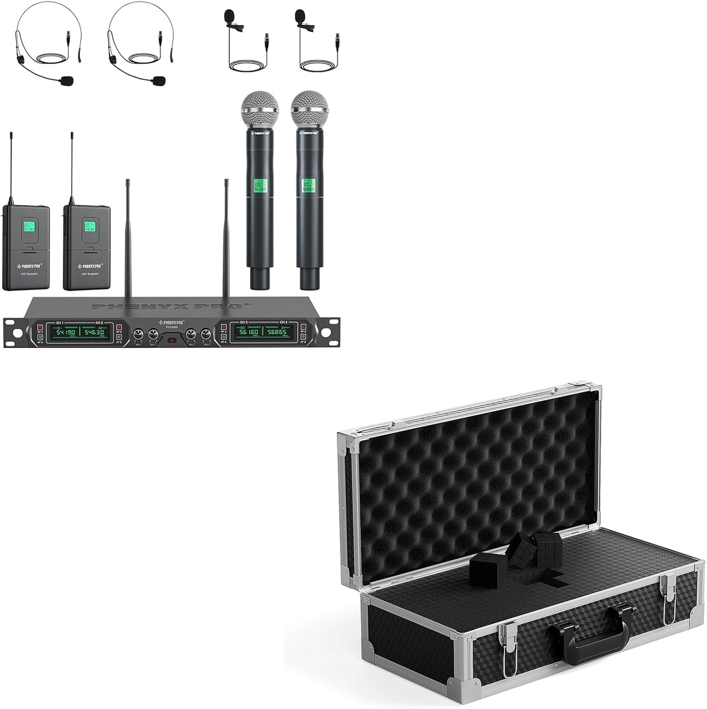 Phenyx Pro Wireless Microphone System PTU-5000-2H2B Bundle with The Customizable Large Size Carrying Case