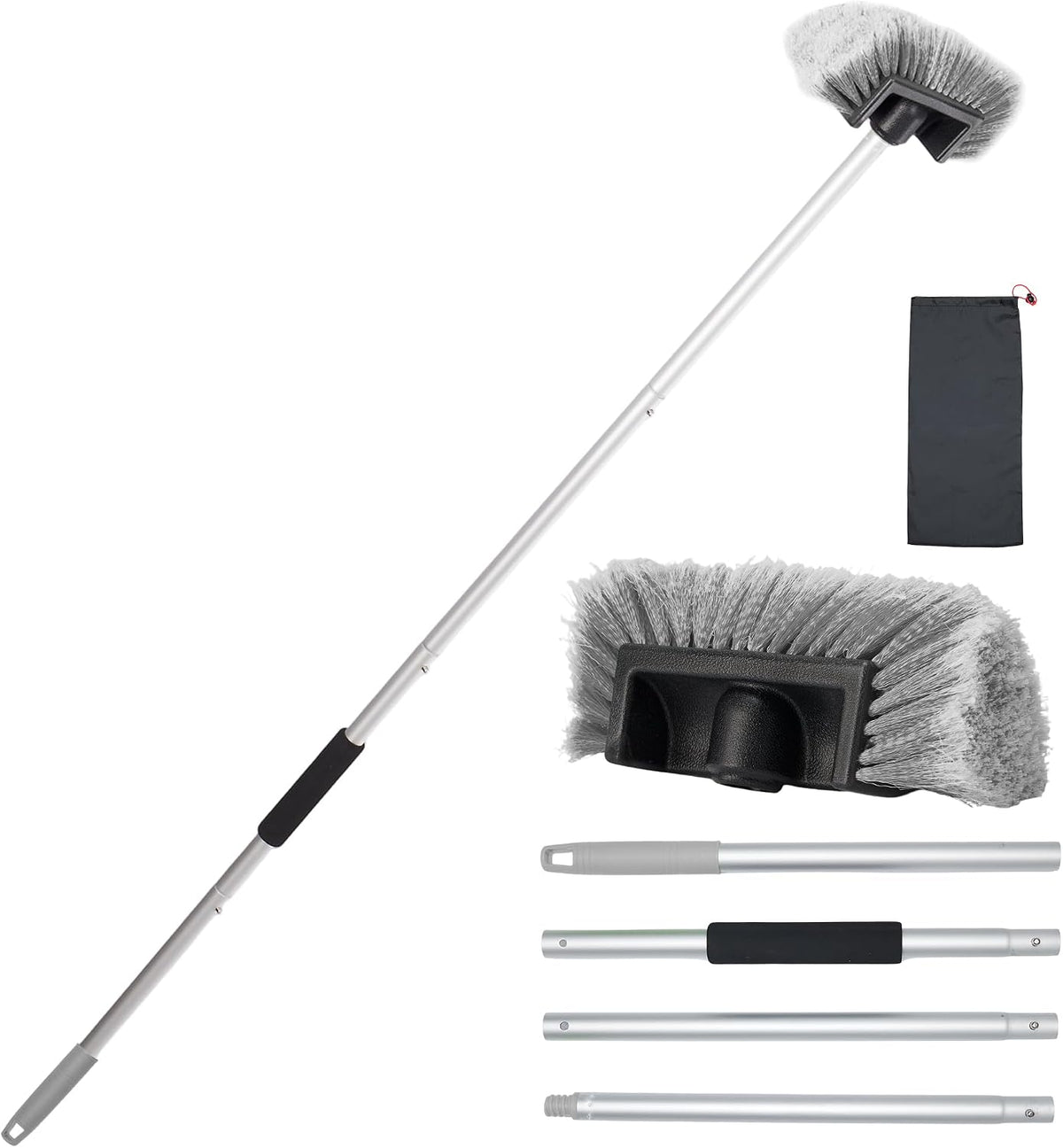 Car Wash Brush with Long Handle, 60'' Soft Bristle Cleaning Brush, Car Cleaning Brushes, Carwash Brushes for SUV, RV, Boat, Truck, House Siding, Sweep Snow, Gray