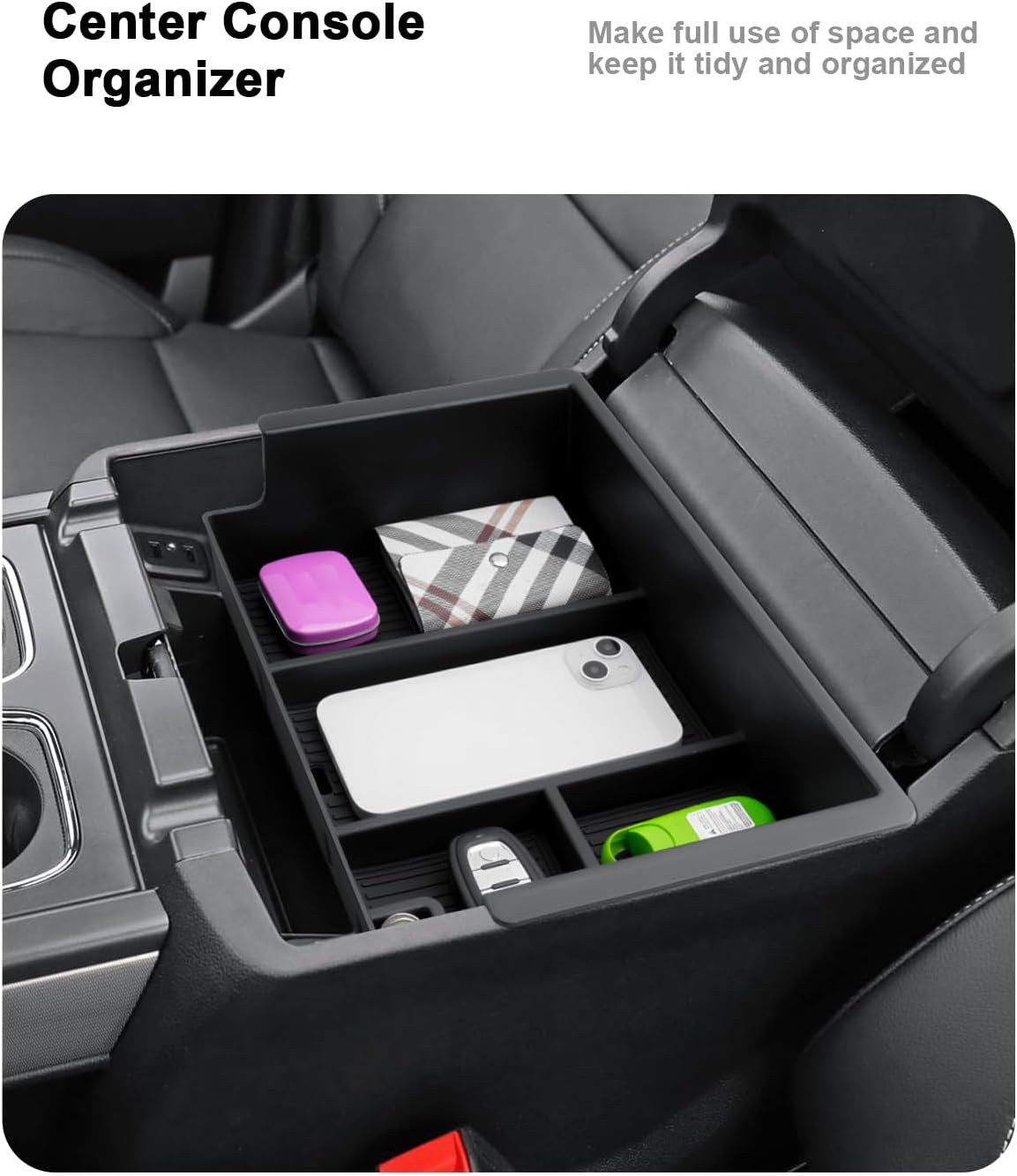 Center Console Organizer For 2014-2018 Silverado/Sierra 1500 - 2 Pcs Console Organizer Tray + Armrest Organizer 2015-2019 Silverado/Sierra 2500HD/3500HD Accessories - Full Console w/Bucket Seat ONLY