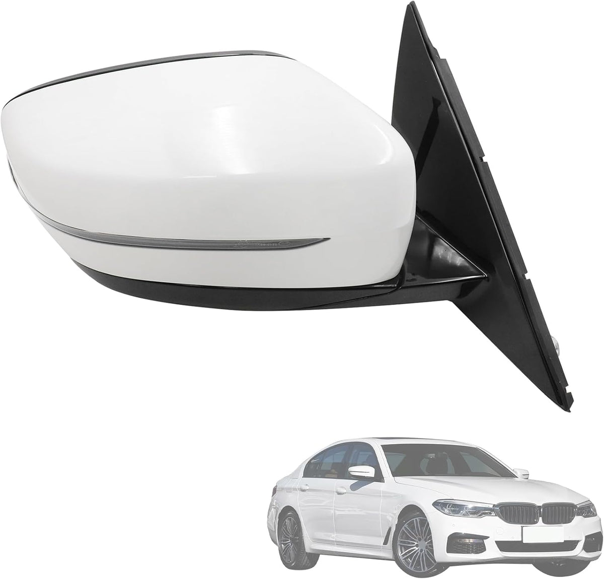 XQSMWF Passenger Right Side Mirror Assembly Fit for BMW 5 Series G30 530i 540i 530e 2017-2022 - White, Power Folding, Heated, Blind Spot, Turn Signal - Replaces 51167485125 [5-Pin]