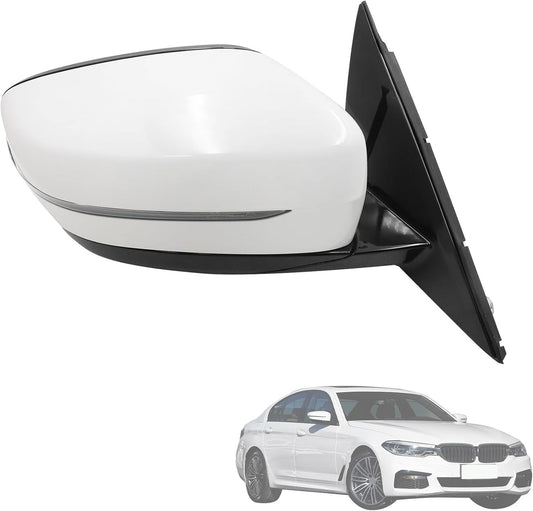 XQSMWF Passenger Right Side Mirror Assembly Fit for BMW 5 Series G30 530i 540i 530e 2017-2022 - White, Power Folding, Heated, Blind Spot, Turn Signal - Replaces 51167485125 [5-Pin]