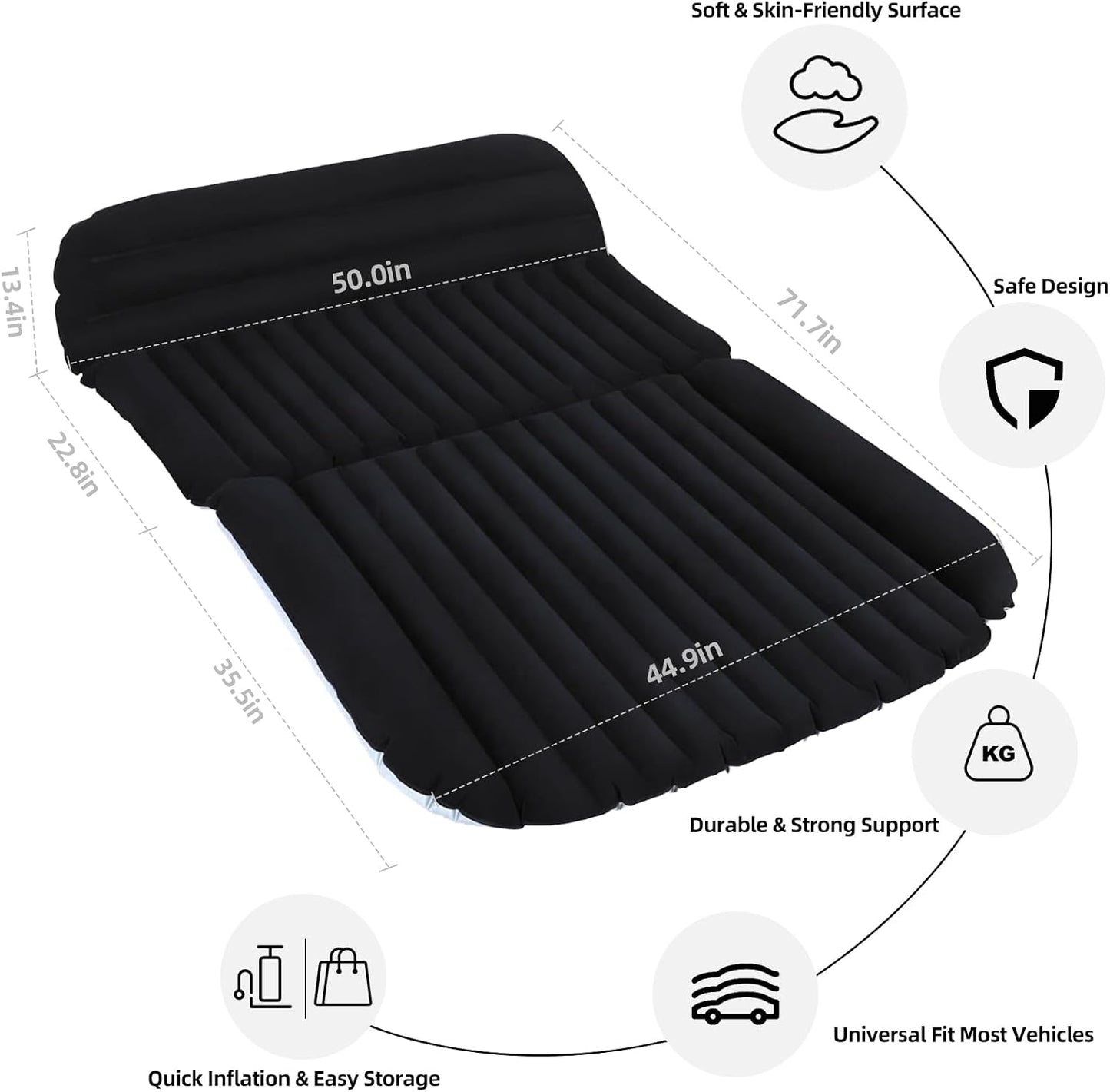 SUV Car Air Mattress – Inflatable Back Seat Bed with Electric Air Pump, Portable Camping Travel Sleeping Pad, Blow Up Car Bed (Black)
