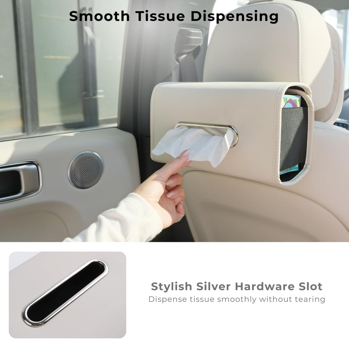 Car Tissue Holder, Ompellus Premium PU Leather Tissue Box Holder for Car Seat Back, Extra Large Tissue Box Cover Rectangle Fits for Regular Size Tissues (Beige)