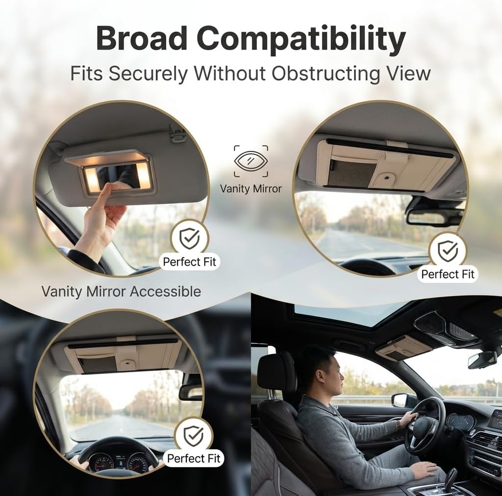 Car Sun Visor Organizer, Suede Visor Storage Pouch, Beige