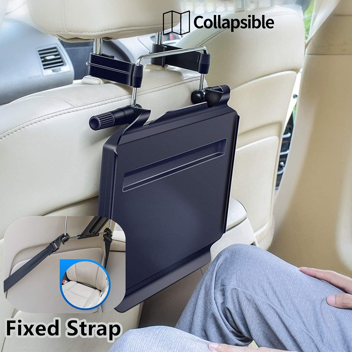 2 in 1 Car Steering Wheel Tray / Back Seat Headrest Tray for Eating Food Drink and Writing Laptop Work, XERGUR Black Car Desk