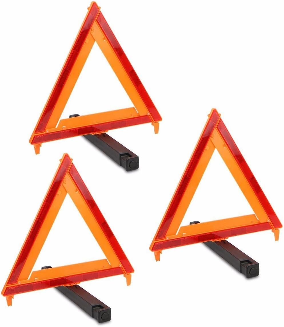Stark USA 3-Pack Warning Triangle Foldable Emergency Warning Sign Reflector Roadside Hazard Sign High Stability DOT Approved Frame w/Storage Case