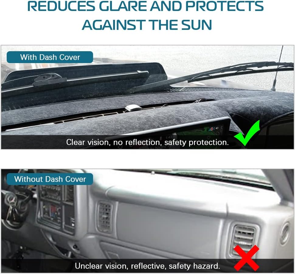 Black Dash Cover Fit Compatible with 2007-2014 Chevy Tahoe Avalanche Suburban GMC Yukon/2007-2013 Silverado LTZ GMC Sierra SLT,Dashboard Cover Carpet