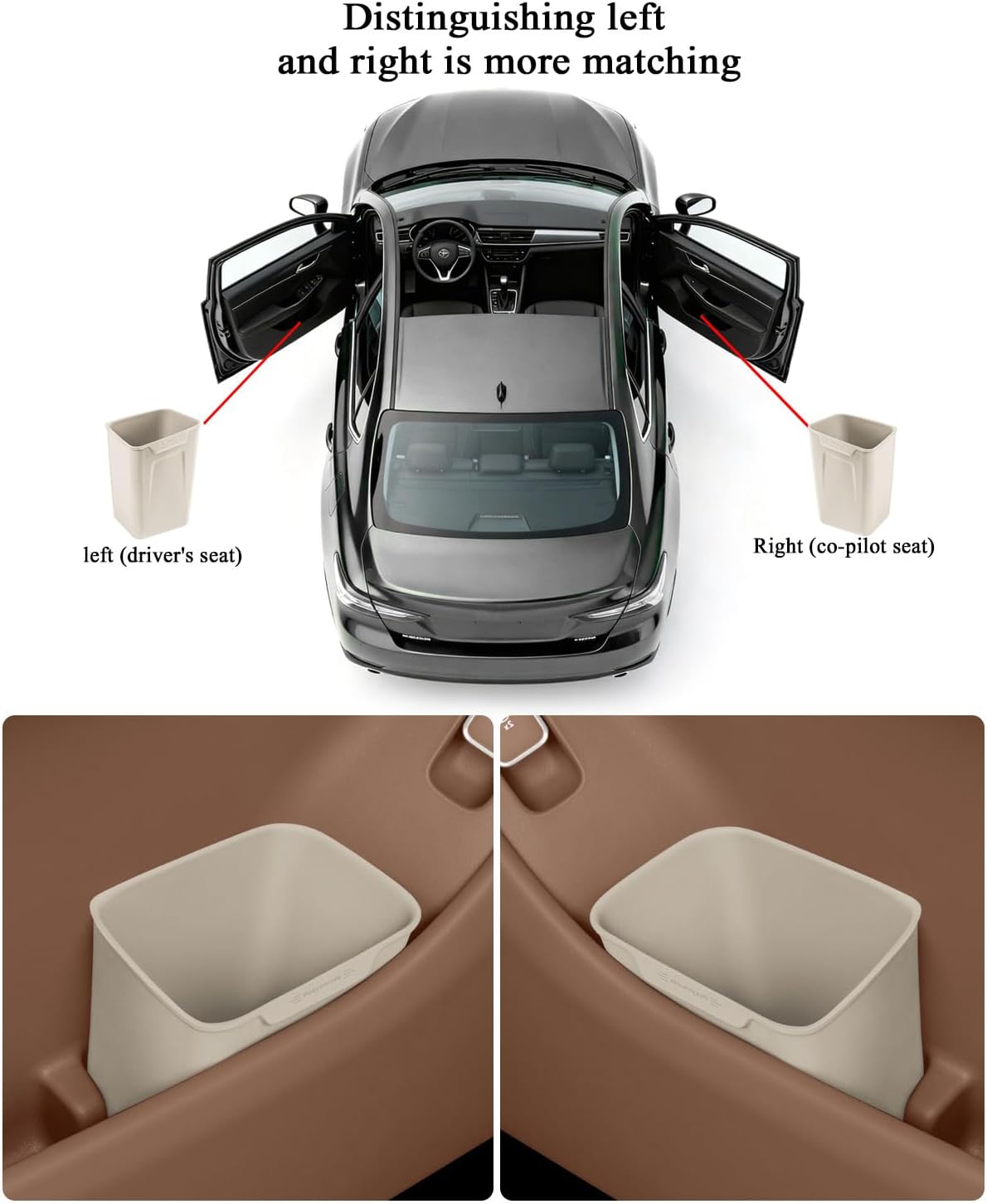 XmuxHai Car Interior Storage Box, Black Silicone Door Side Organizer with Umbrella Holder and Trash Can, Vehicle Accessory (Beige)