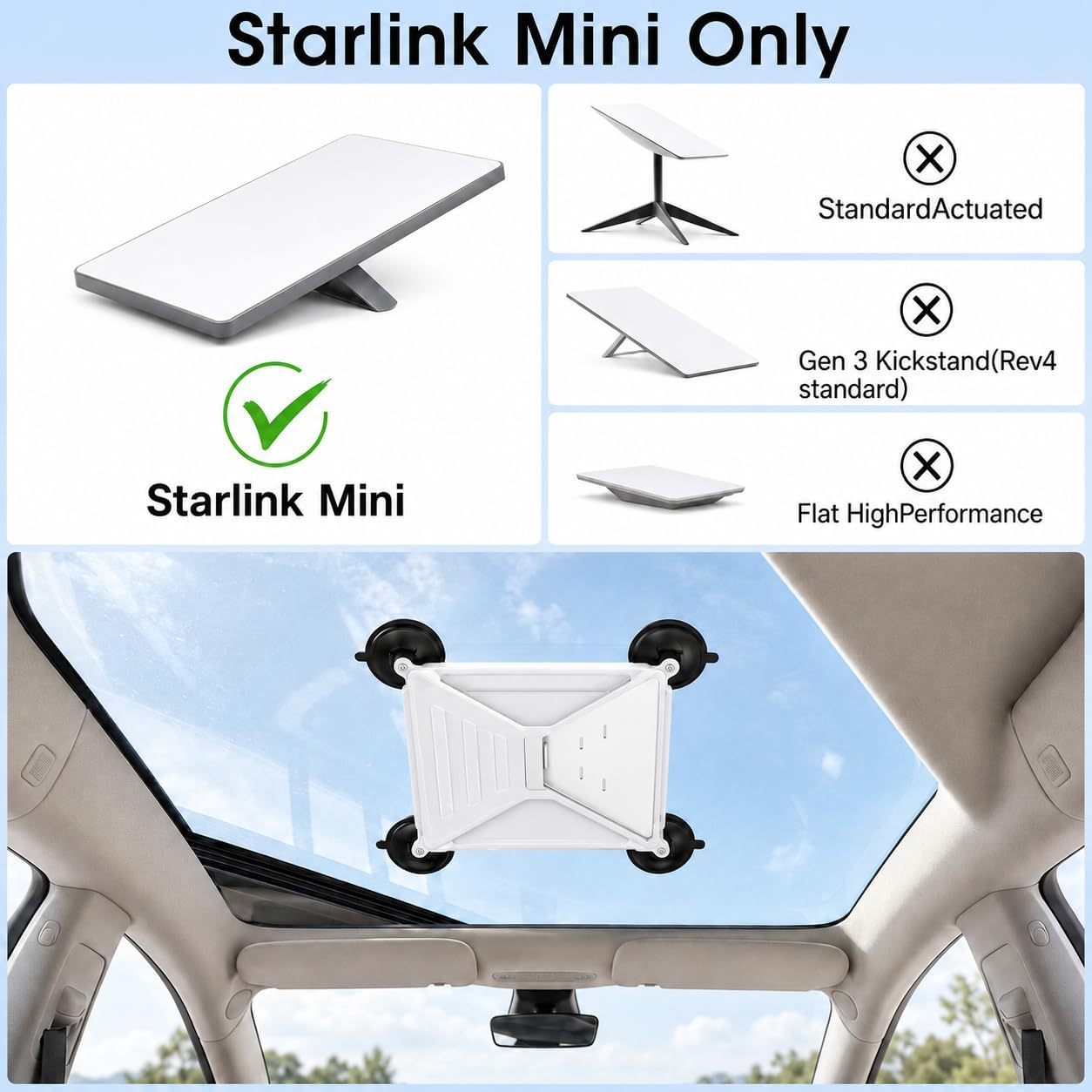 Starlink Mini Suction Cup Mount, 2-in-1 Open-Front Silicone Protective Holder, Fits Mini Only, 4 Heavy-Duty Cups & 2 Steel Hooks for RV Truck Car Window, Boat Cabin & Camping (White)