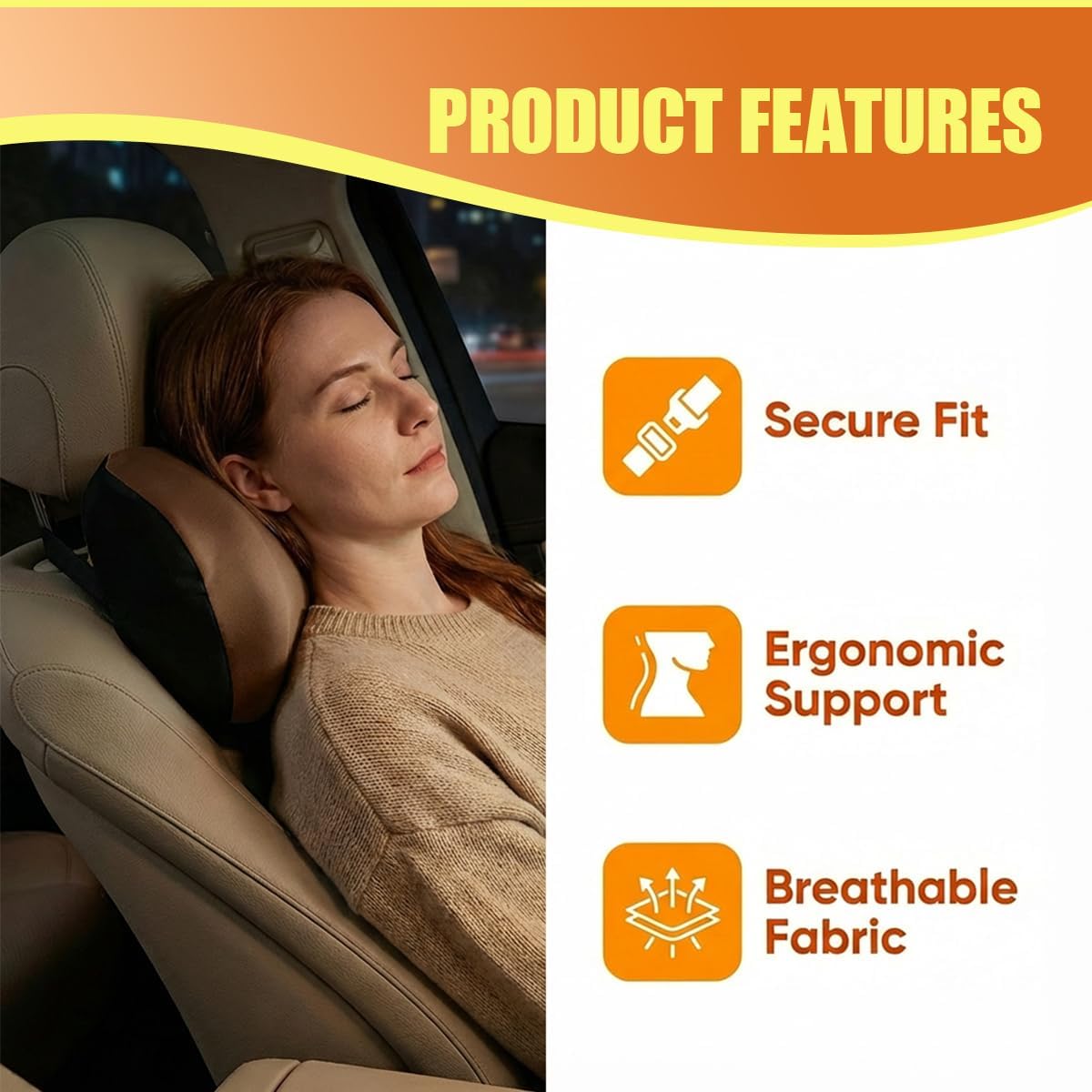 Car Headrest Pillow, Soft Memory Foam Car Neck Support Pillow for Pain Pressure Relief, Breathable Auto Interior Head Rest Cushion with Adjustable Strap for Comfortable Driving (Coffee)