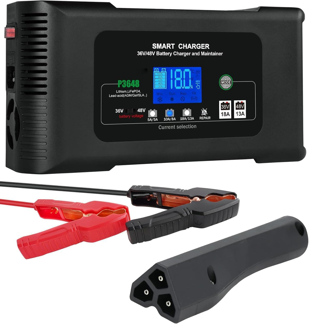 12V/24V 20A Car Battery Charger Maintainer Trickle Charger Lithium LiFePO4