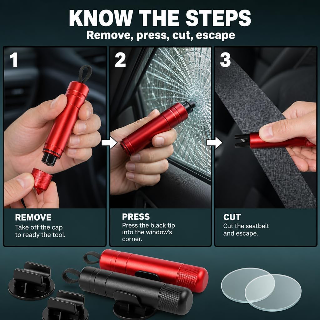 FRONTLINE Window Breaker and Seatbelt Cutter, 2 Pack Emergency Escape Tool