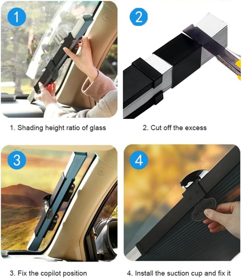 Retractable Windshield Sun Shade for Car, Cordless Cellular Sun Visor Protector Blocks 99% UV Rays to Keep The Vehicle Cool, Honeycomb Sunshade Fits Various Models with 3 Suction Cups (65CM/25.6IN)