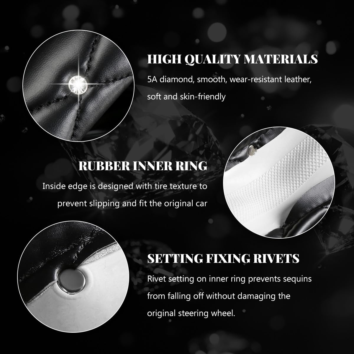 Bling Car Steering Wheel Cover, 15 Inch Diamond Leather Anti-Slip Auto Steering Wheel Protector, Cute Sparkly Rhinestones Wheels Cover Automotive Decoration for Women Girl (Pink)