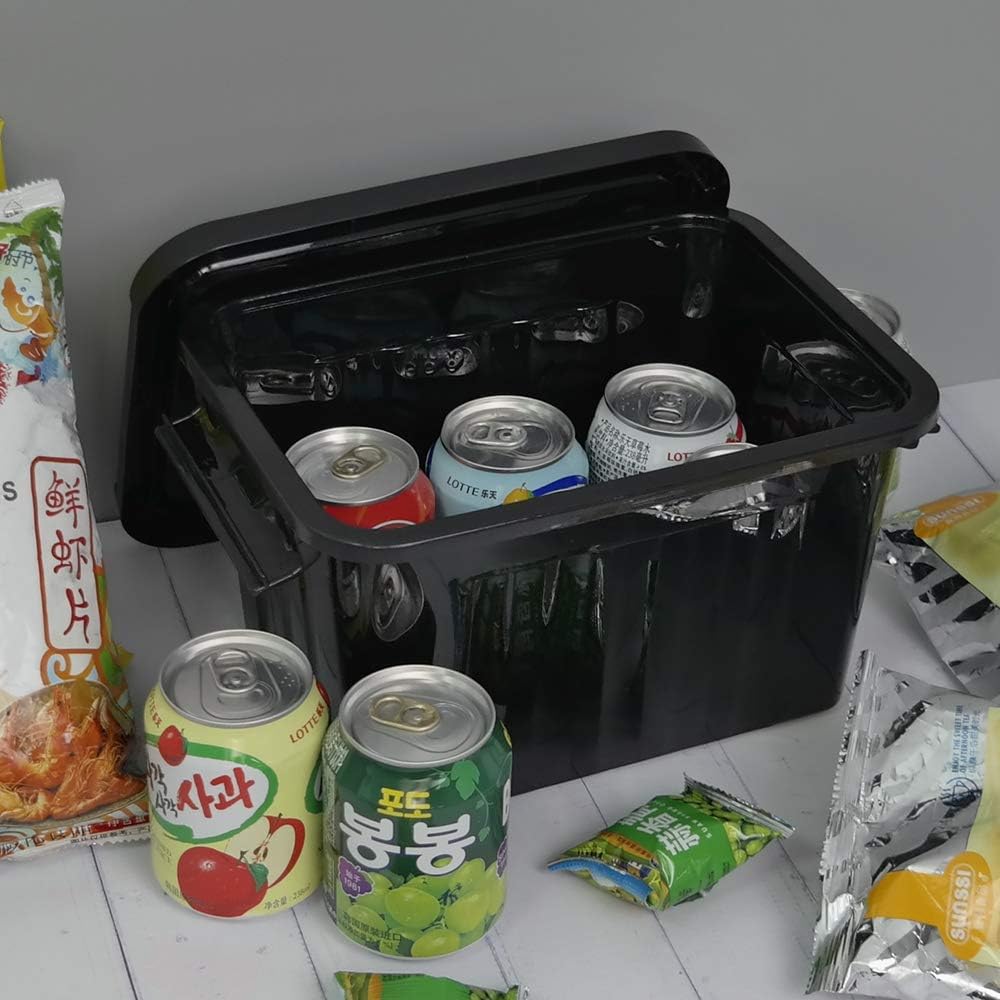 6 Quart Black Plastic Storage Latching Box Bin with Handles, 6 Packs