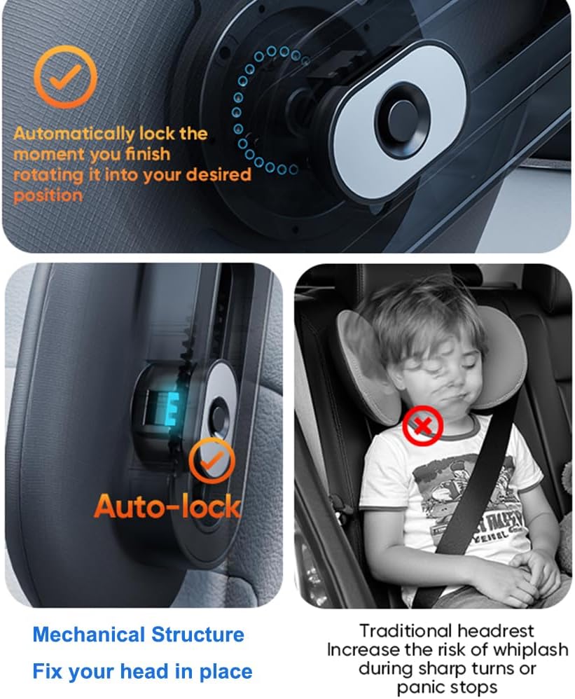 Car Headrest Pillow with Hook, Adjustable Car Seat Neck Support with Memory Foam &amp; Ice Silk, 360° Rotating Travel Sleeping Headrest for Kids &amp; Adults (1 Eye Mask Included)