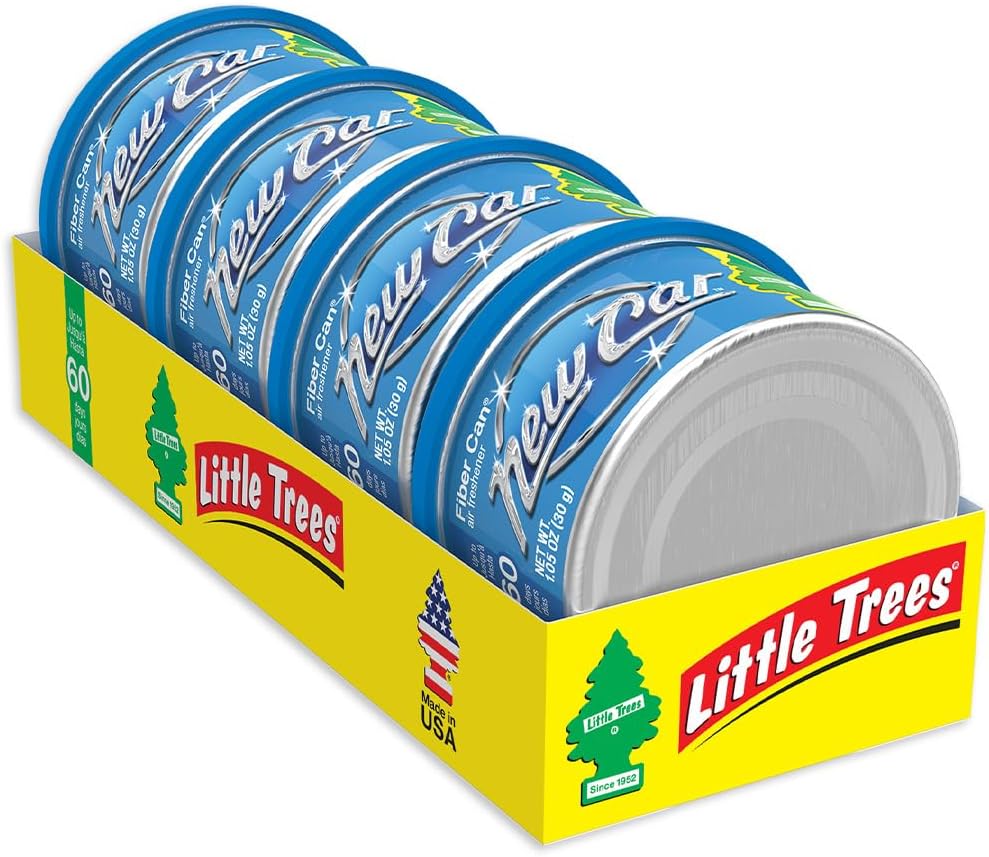 LITTLE TREES Car Air Freshener | Fiber Can Provides Long Lasting Scent for Auto or Home | Recycled Fiber | New Car Scent, 4 Air Fresheners
