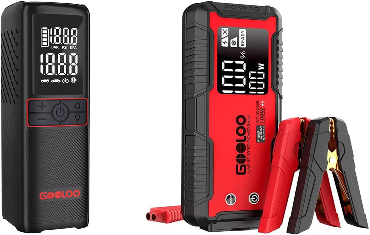 GOOLOO GT160 Tire Inflator Portable Air Compressor for Car Motorcycle Bike Ball & GT4000S Car Battery Charger Jump Starter for 12 Volt Automotive Batteries