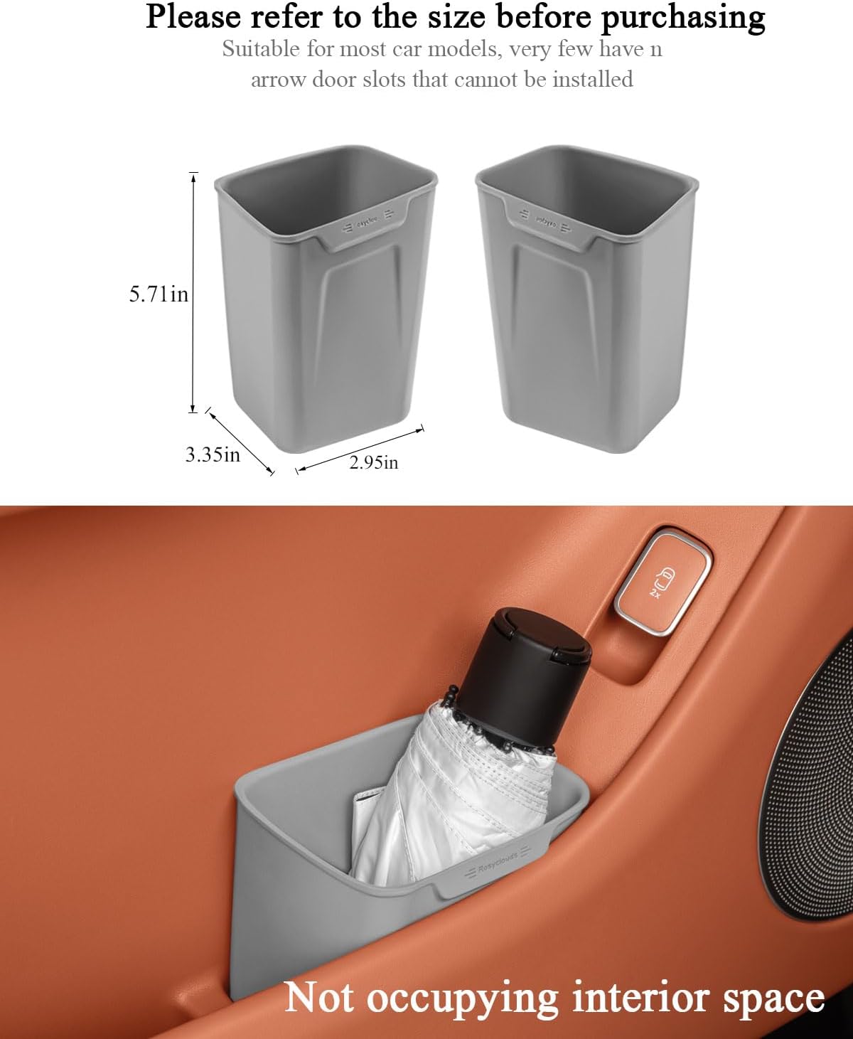 XmuxHai Car Interior Storage Box, Black Silicone Door Side Organizer with Umbrella Holder and Trash Can, Vehicle Accessory (Grey)