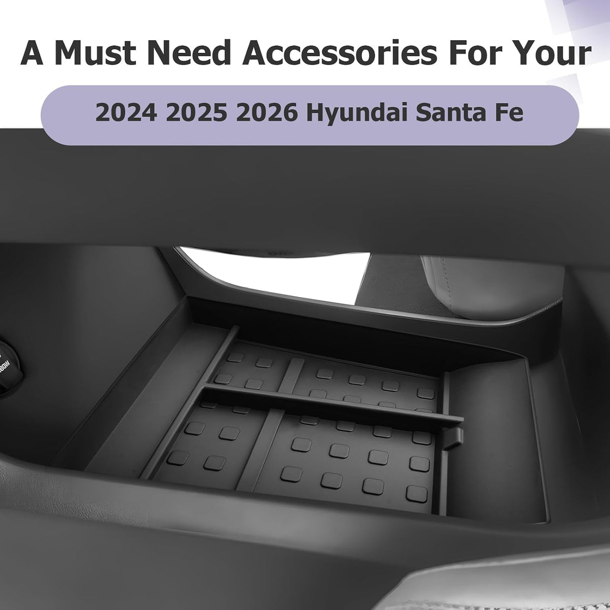 LUWU Lower Center Console Tray Storage Box for 2024 2025 2026 Hyundai Santa Fe SE/SEL/XRT/Limited/Calligraphy Accessories Armrest Console Organizer TPE Material 2025 2026 Santa Fe Accessories Black