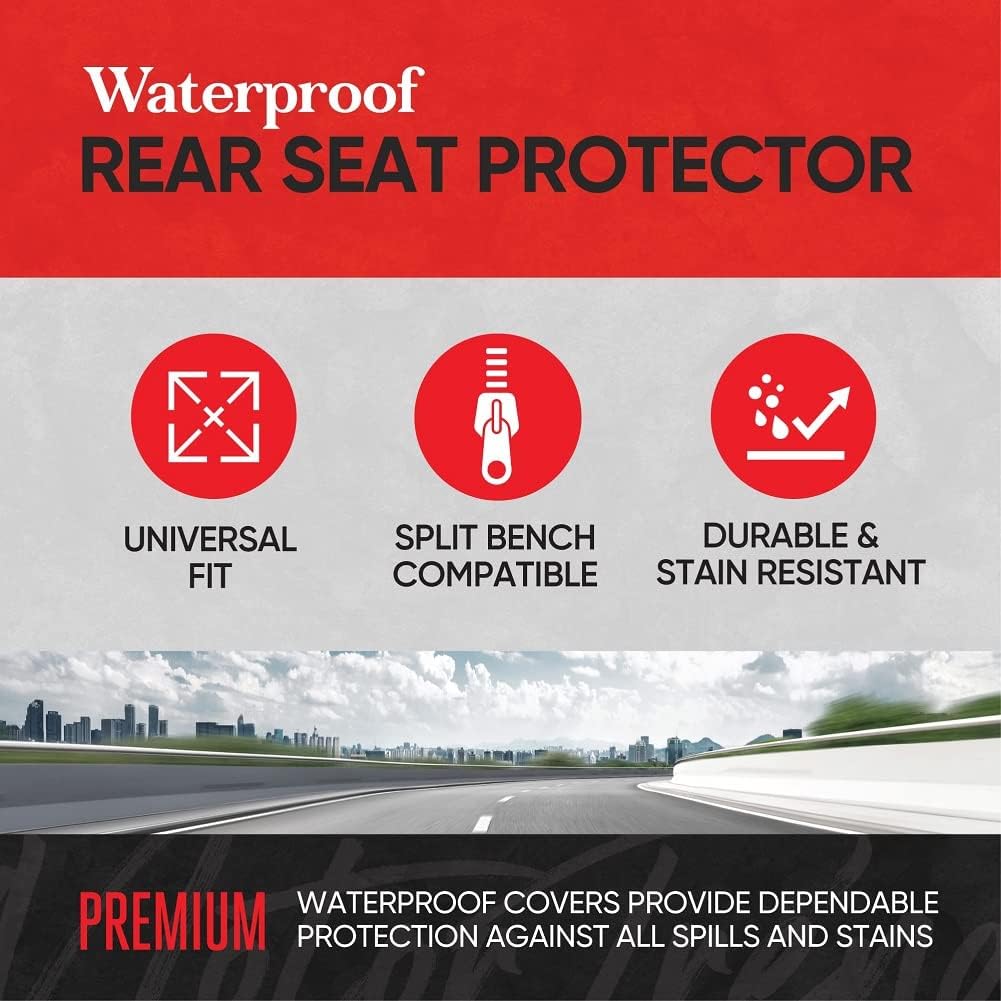 Motor Trend AquaShield Neoprene Waterproof Seat Covers for Trucks - Black 60/40 Split Bench Rear Seat Cover - Carseat Cover Automotive Back Seat Protector - Car Accessories for Kids & Dogs