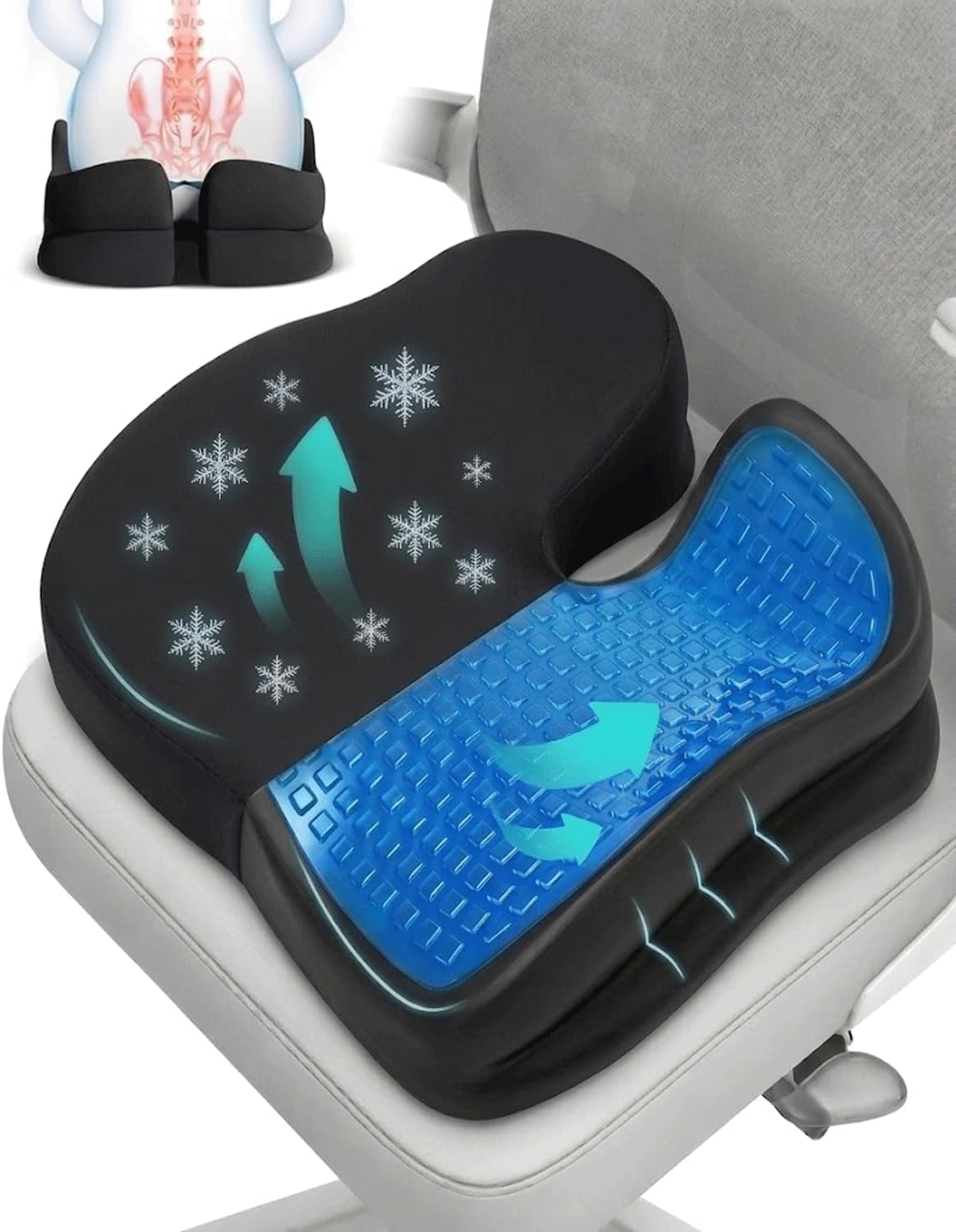 Seat Cushions for Office Chairs Wheelchair Cushion for Long Sitting Back Pain，Memory Foam Seat Car Computer Desk Chair Cushion，Coccyx Cushion for Tailbone Pain Relief Cushion Office Chair Black Blue