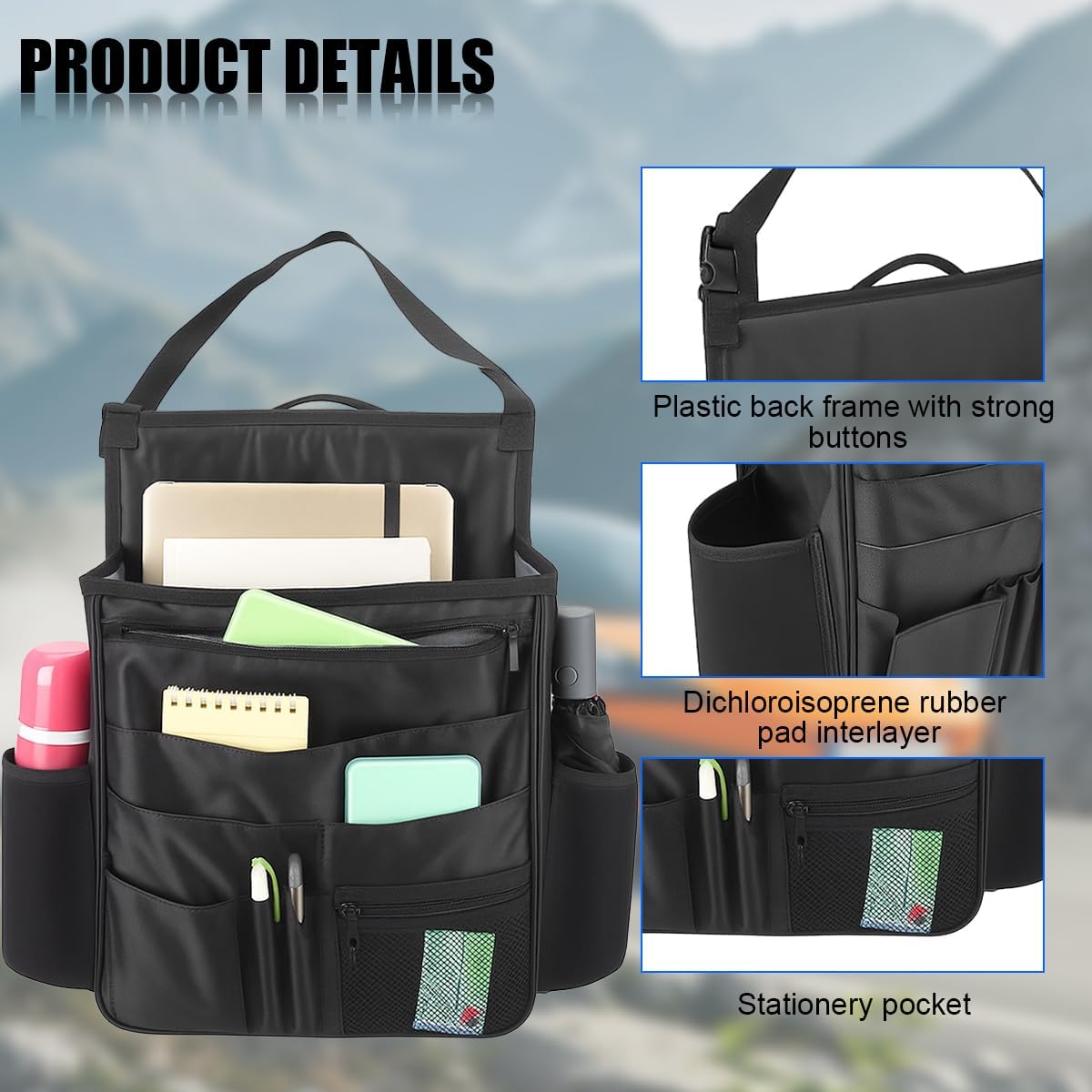 Car Front Seat Organizer, Multi-Pocket Vehicle Hanging Passenger Back Seat Storage Bag with Adjustable Straps, Automotive Interior Storage Organizer, Universal for SUV RV Truck