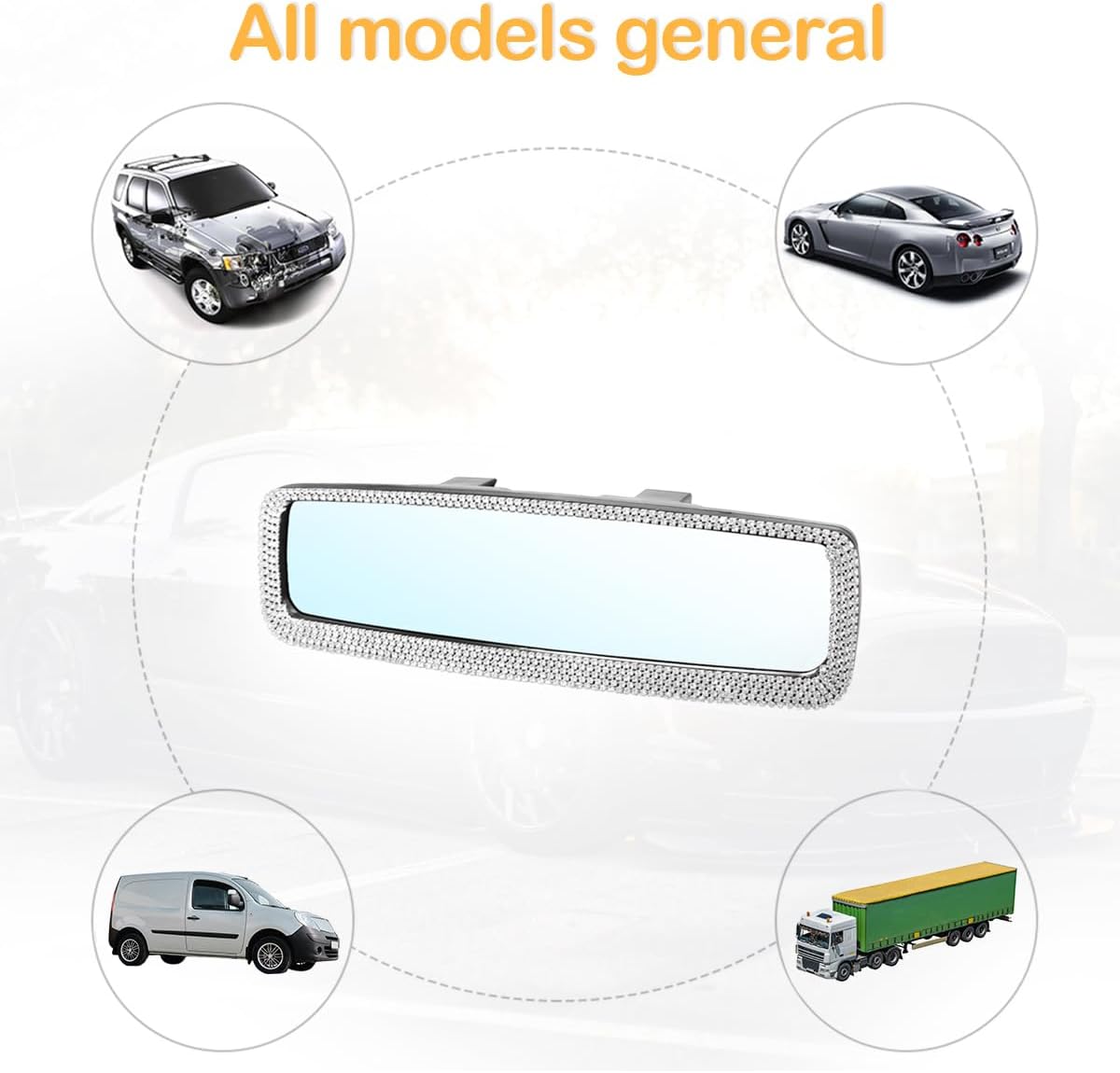 Osilly Rhinestone Clip-On Car Rearview Mirror, Silver