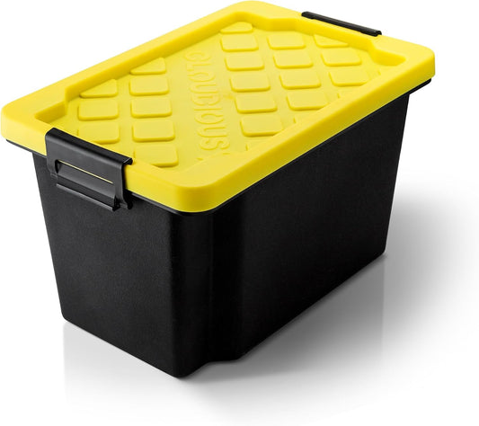 Stash9 Mini Tabletop Tote Storage Container Bins Carbon Filter Smell Proof Pack, Airtight silicone Seal and Two-Way Humidity Pack Slots Stackable Plastic Black Base Containers Stash Box Bin
