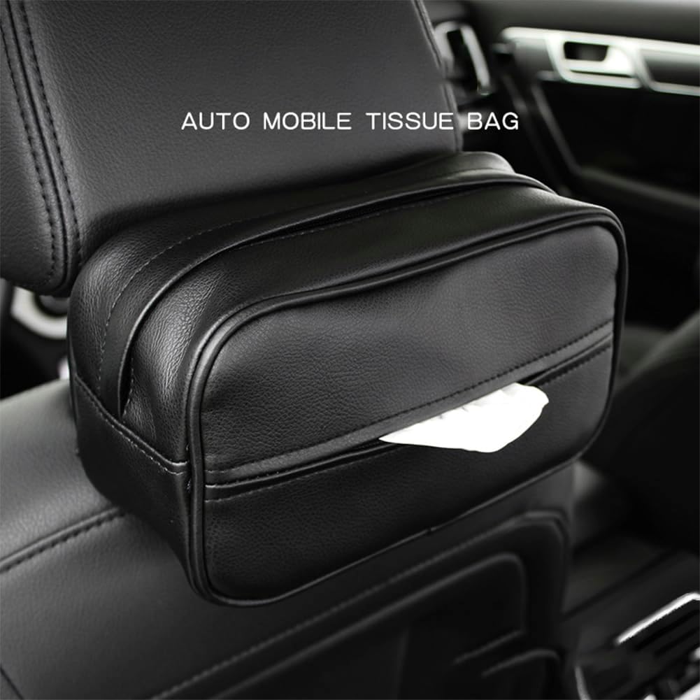 Car Tissue Holder, Travel Napkin Dispenser - PU Leather Fits Most Cars, SUVs, Trucks, and Vans