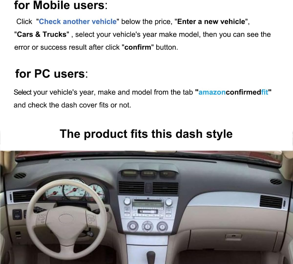 Dash Cover Mat for Toyota Solara 2004 2005 2006 2007 2008 (Beige) F90