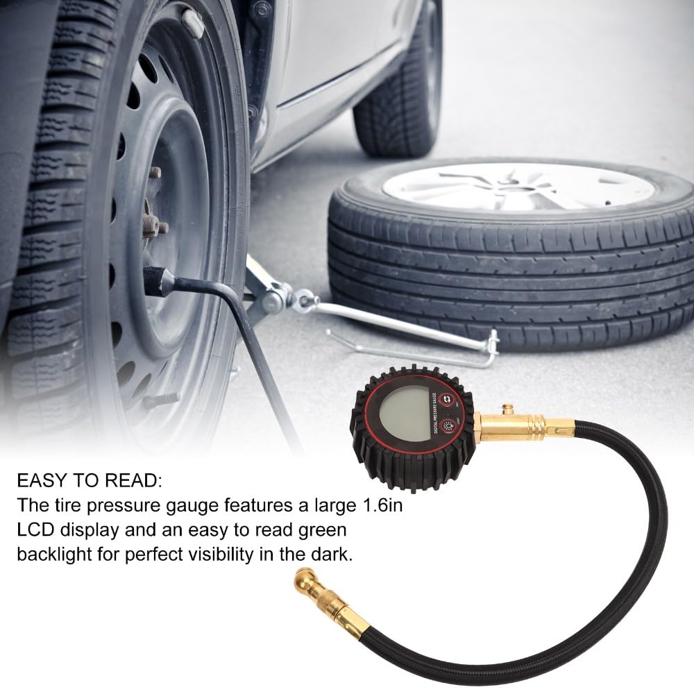 Digital Tire Pressure Gauge 0-200 PSI, 4-Unit Air Pressure Meter with Backlit LCD, Bleeder Valve, 360° Chuck for Car SUV Bike