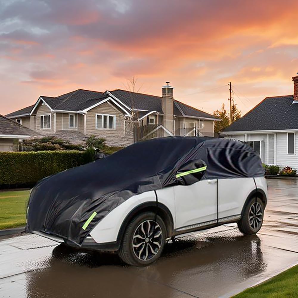 Half Car Cover All Weather Car Body Cover for All Season Sunshade Cover Snow Cover Waterproof 420D Oxford Fabric (Fit SUV)