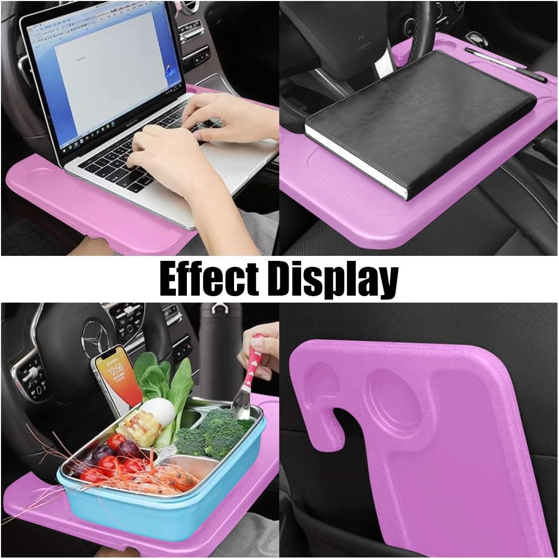 GLSOWEE Car Steering Wheel Tray, Computer Office Car Table Tray, Auto Steering Wheel Desk for Eating, Multipurpose Car Desk Travel Accessories for Most Vehicles Steering Wheel (Pink)