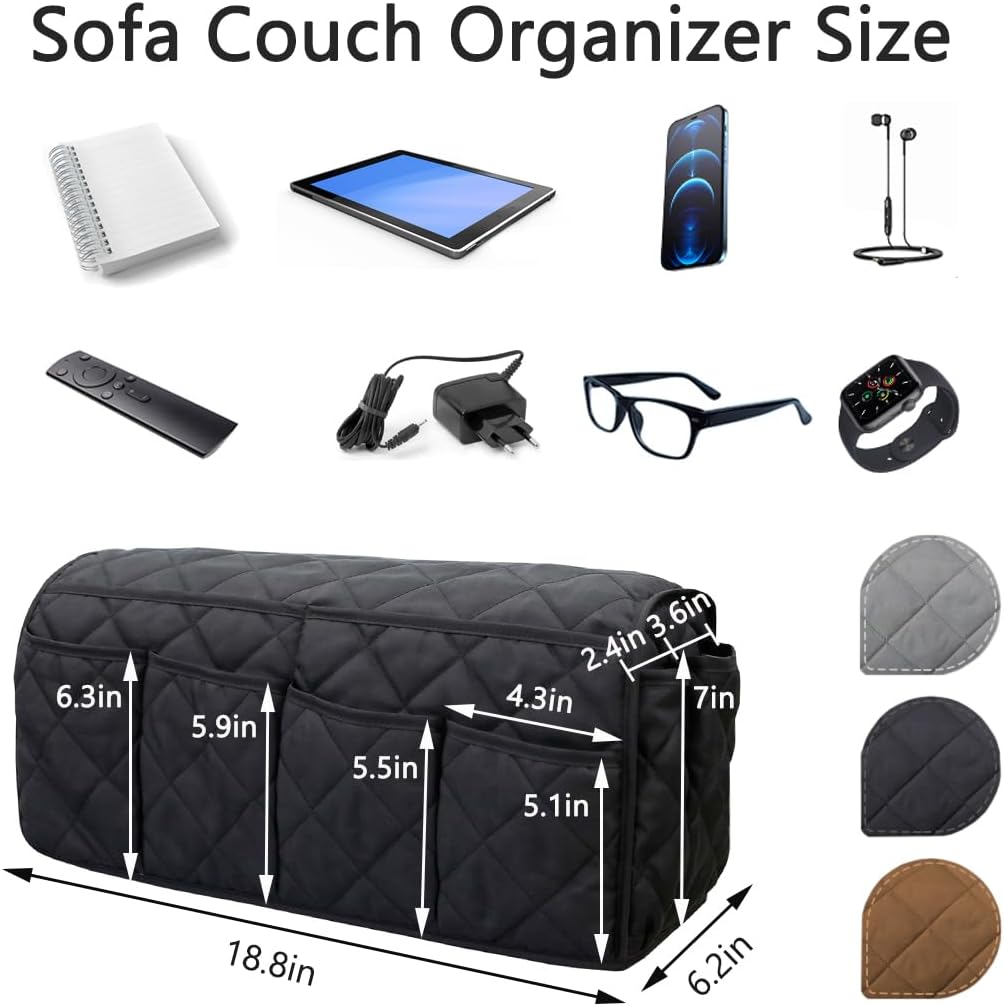 Sofa Armrest Organizer Non-Slip Arm Chair Bedside Caddy Storage Organizer for Recliner Couch with 14 Pockets for Cell Phone TV Remote Control Magazines (Black)