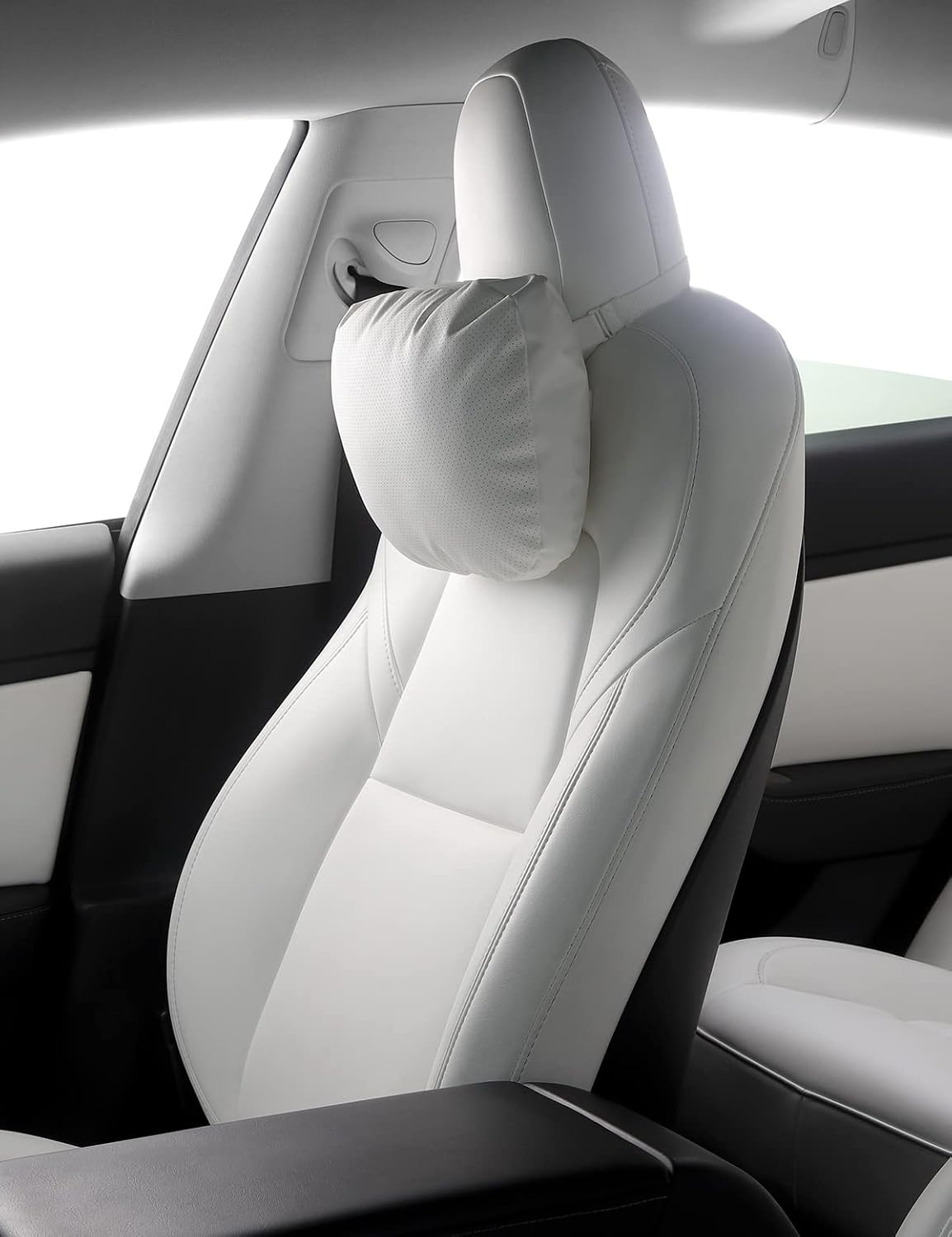 TPARTS Leather Headrest Neck Pillow for Tesla Model Y/X/3/S (1pc Black) | Soft leather Car neck pillows provide comfortable head and neck support for daily driving and long trips