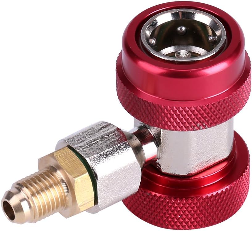 Quick Coupler,R134 A/C Low/High Quick Connector 1/4" Air Conditioning Coupler Adapter + Extractor Valve Core for Car Add Fluorine(High Pressure)