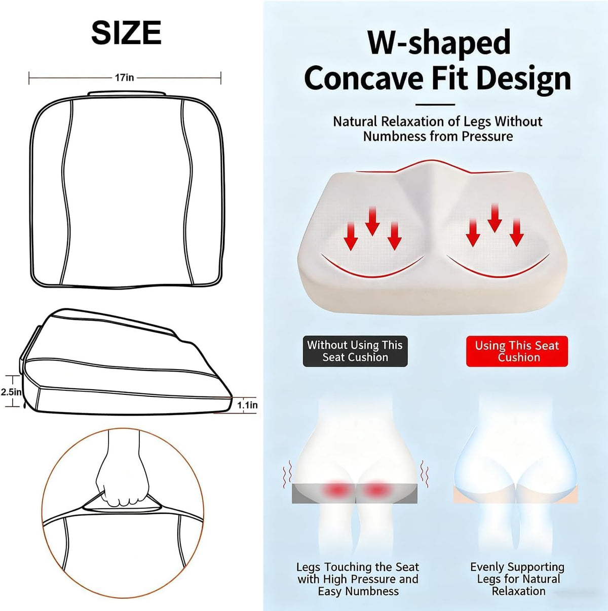 Comfort Memory Foam Car Seat Cushions For Driving,Red Booster Cushion Pad