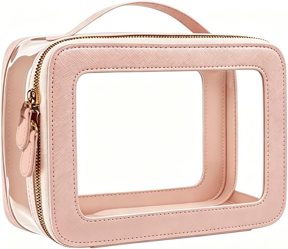 Clear Makeup Bag for Women, Small Portable Clear Makeup Bag Cute Waterproof Travel Cosmetic Case Makeup Pouch TSA Approved Toiletry Bag Women Traveling Car Organizer Car Essentials