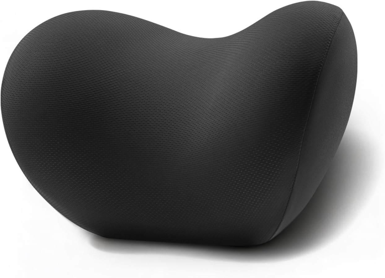 BEBAS Memory Foam Car Headrest Pillow - Breathable Neck Support Pillow for Driving, Universal Fit Cars/SUVs/Tesla/Toyota & Office Chair, Removable Cover (Black, Summer)