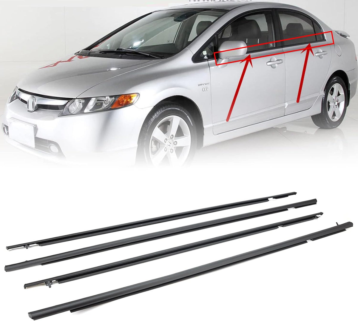 4Pcs Weatherstrip Window Moulding Trim Seal Belt Compatible with 2016-2021 Honda Civic 4 Door Sedan