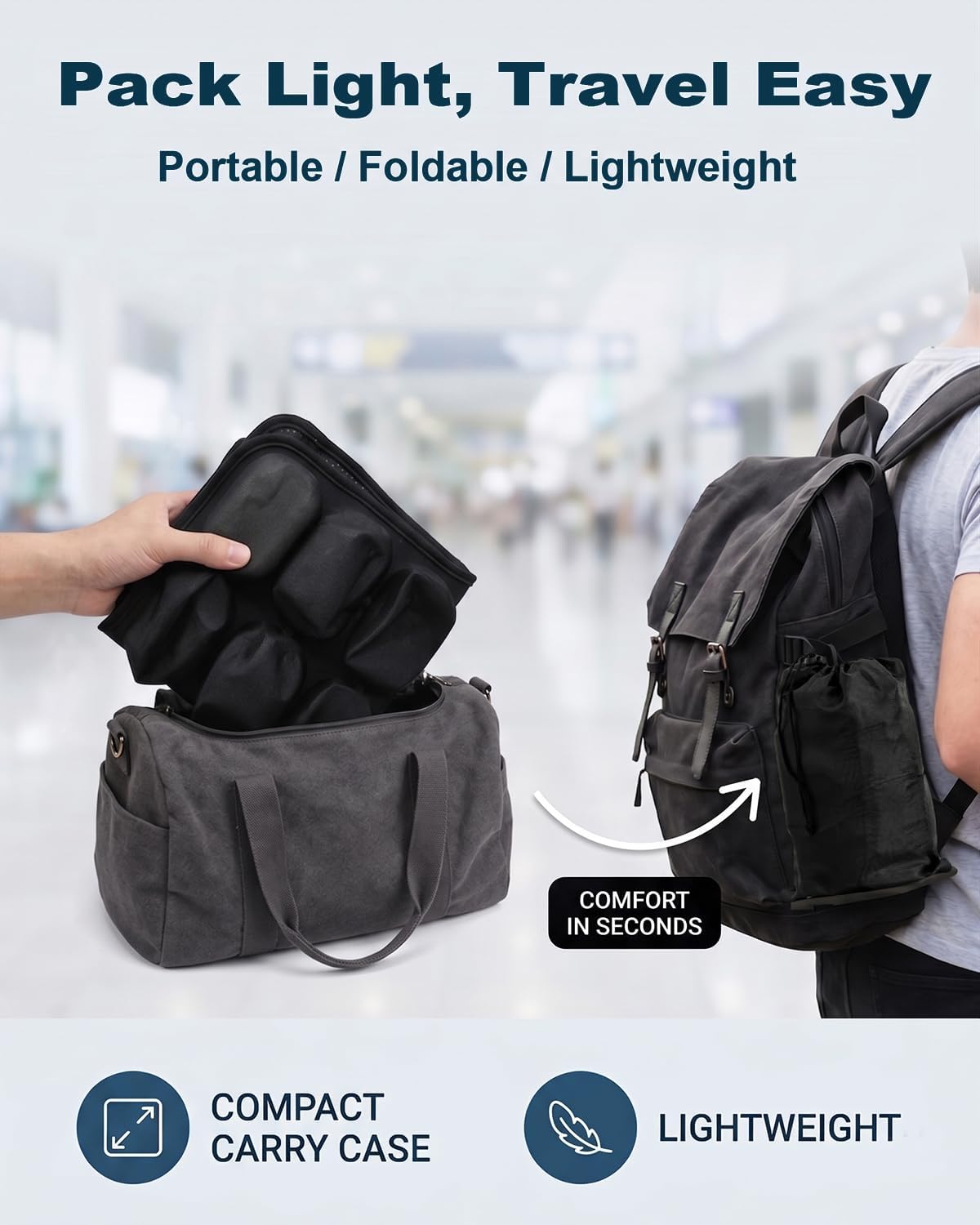 Inflatable Airplane Seat Cushion for Long Flights, 24-Cell Travel Cushion with Adjustable Firmness, Portable Waterproof Pressure Relief Seat Pad for Car, Train, Office, 16.9 x 16.9 in