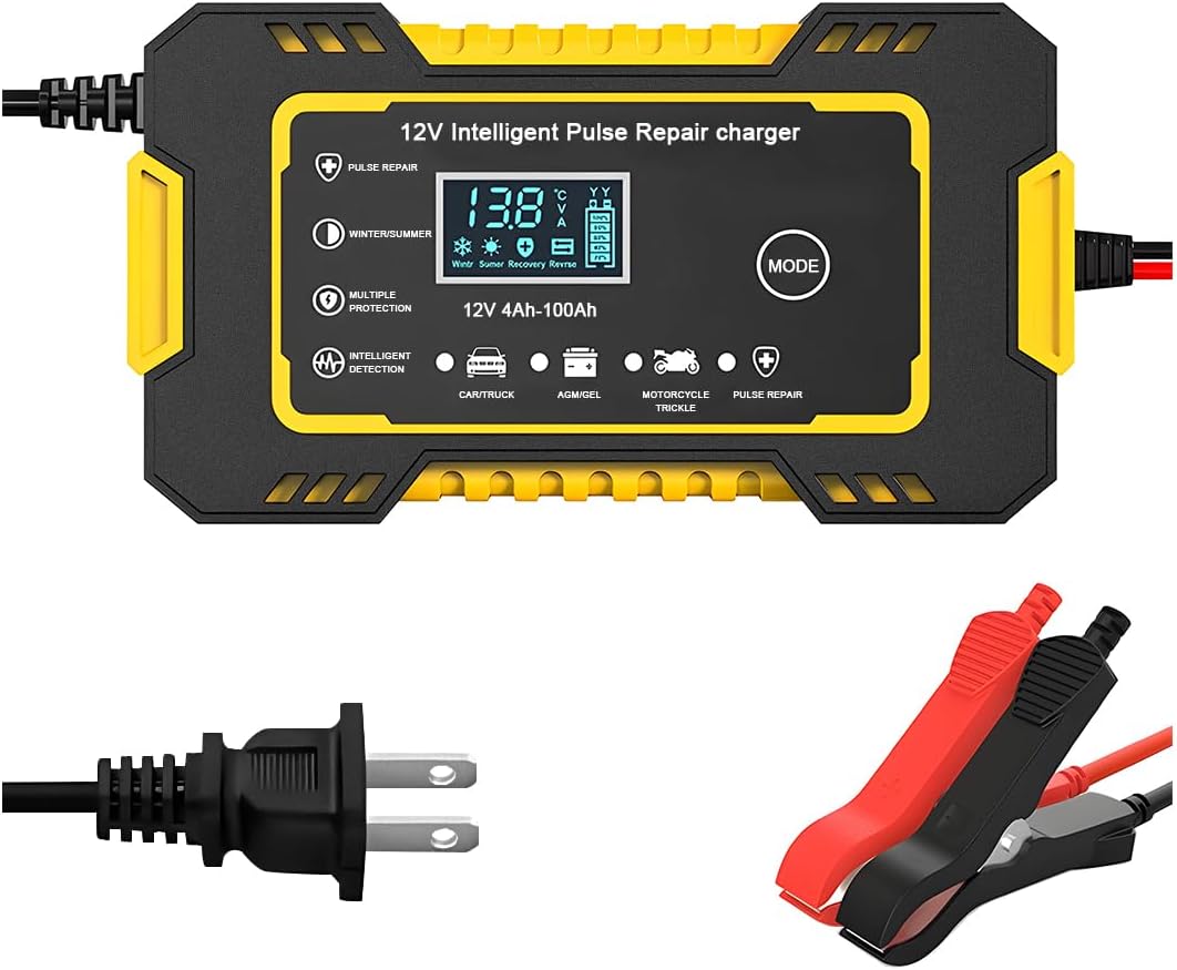 Mandark Car Battery Charger, 12V 6A Smart Fully Automotive Battery Trickle Charger, Portable Vehicle Battery Maintainer Desulfator with Temperature Compensation, Universal for SUV RV Truck (Yellow)