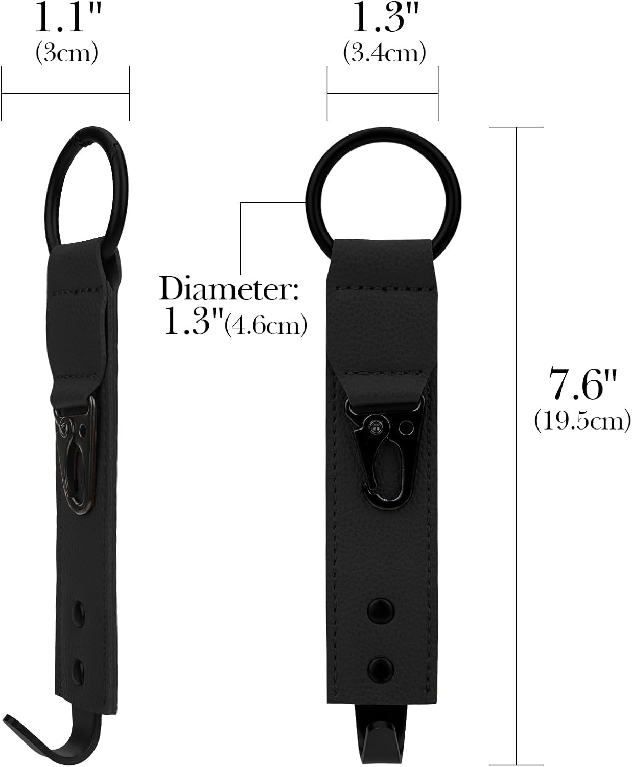 Adorila Car Hooks for Headrest - Backseat Storage Organizer Hangers - PU Leather Strap with Metal Snap Clip for Bags - (Black, 2-Pack)