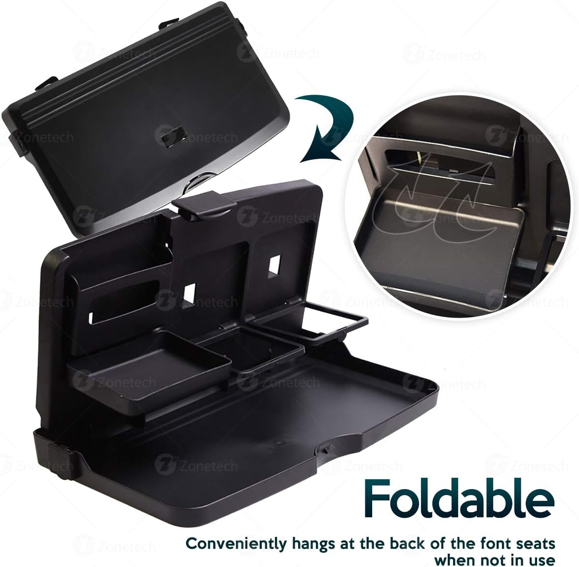 ZONETECH Multi-Functional Portable Foldable Car Backseat Tray Desk - Black Vehicle Table for Food, Meal, Snack, Laptop - Stay Organized When on The Go (1-Pack)