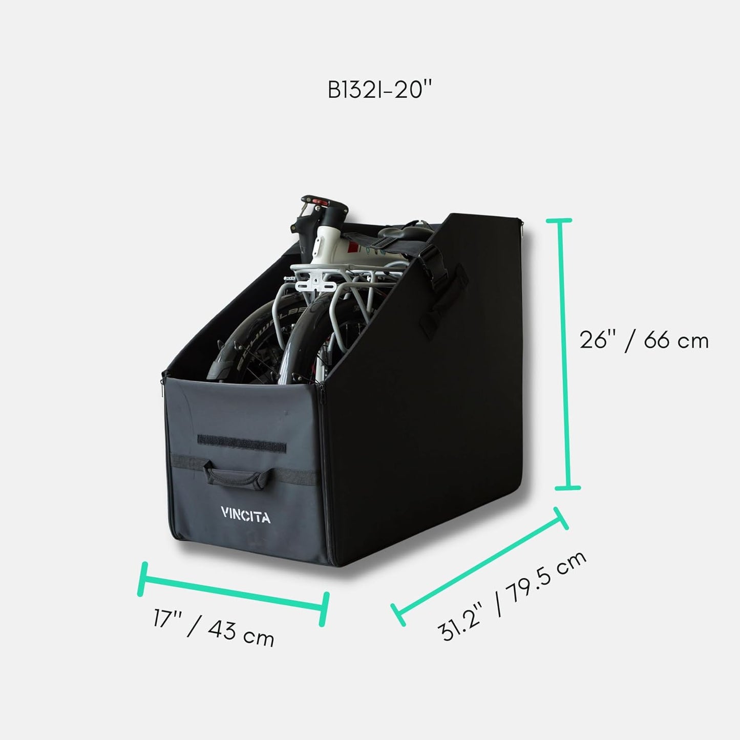 Vincita Keeper Box 2.0 for Folding Bicycle - Bike Storage Solution - Suitable For Bike - Keep The Bike Vertical In The Car Trunk To Save Space (Black with black zipper 2.0, For 20" Folding Bikes)
