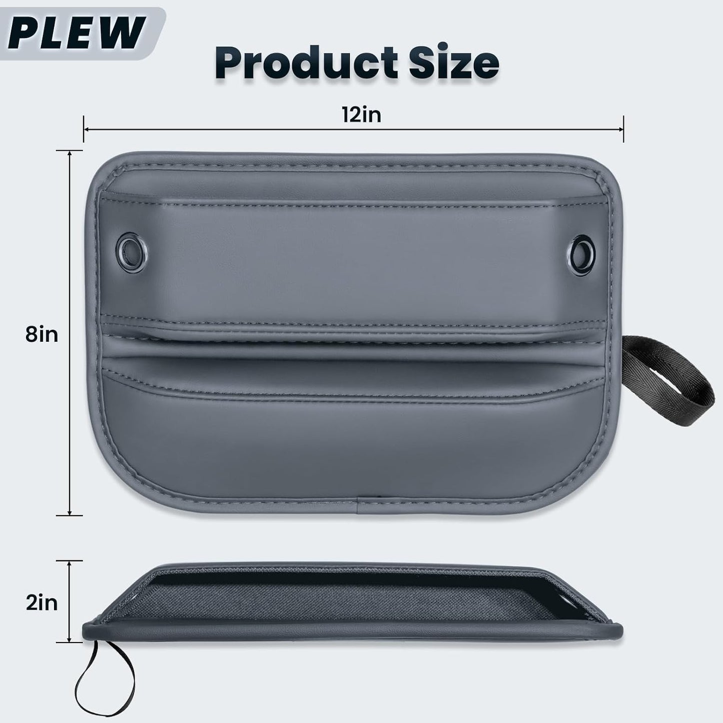 2-Pack Car Seat Gap Filler Organizer - Upgraded Anti-Slip Strap Design - Premium Leather Side Console Pocket - Prevent Phone Falling - Universal Fit Car Essentials for SUV, Truck & Sedan, Grey