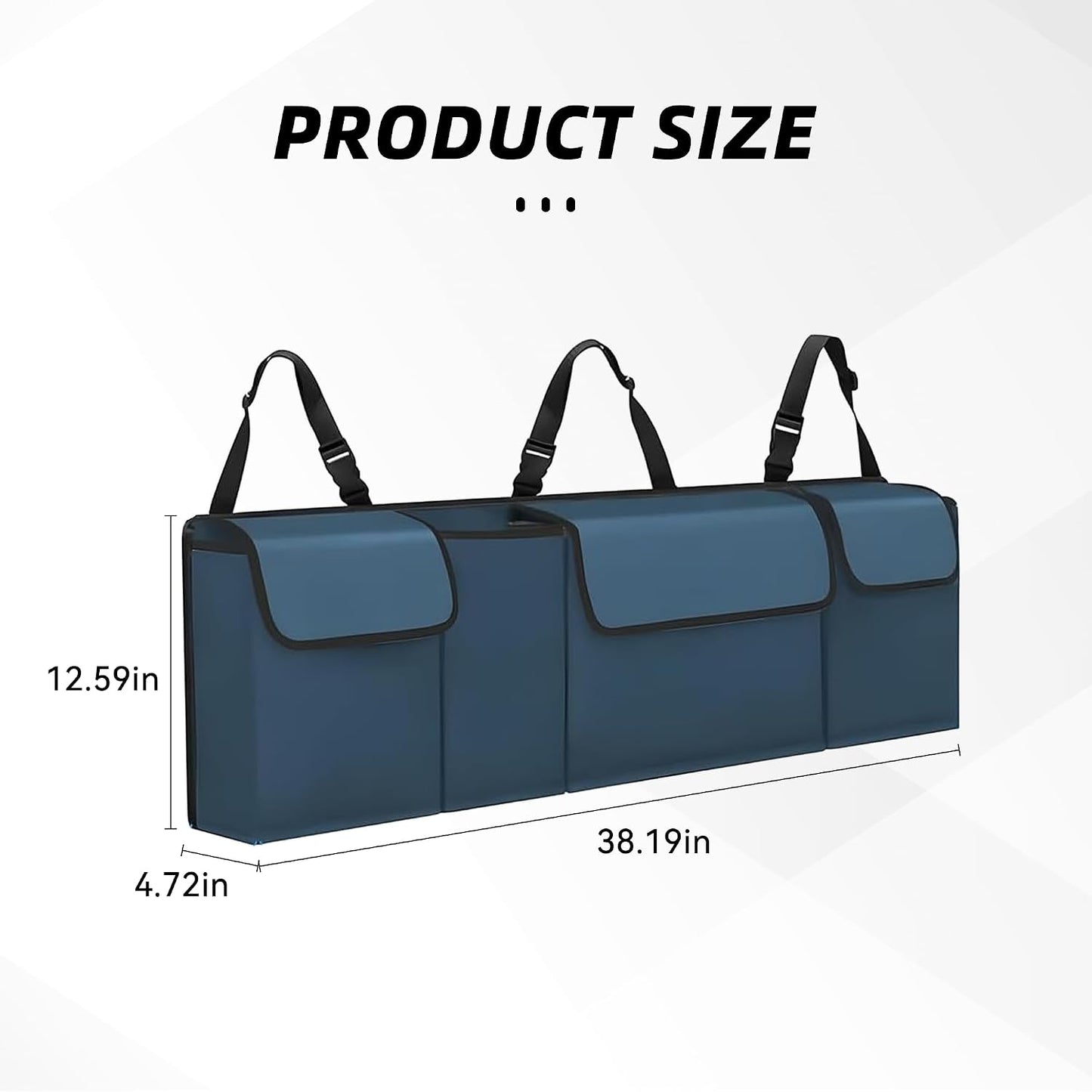 Car Trunk Organizer, Backseat Hanging Large Storage with Adjustable Straps,Waterproof PVC Collapsible Cargo Bag, Car Interior Accessories for Auto SUV MPV (Blue)