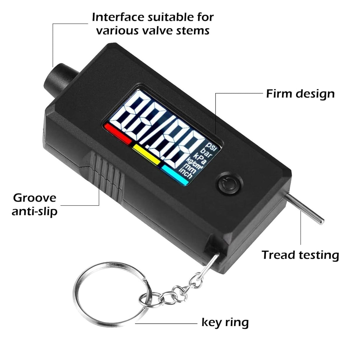 Digital Tire Pressure Gauge Reader and Tread Depth Checker Dual Function Accurate Backlit Display 0-150 PSI for Car Truck Motorcycle Bike